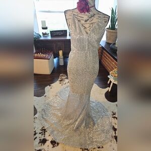 Elegant Silver Evening Gown